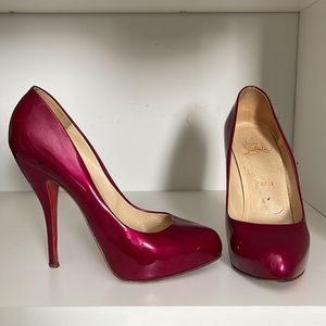 Christian Louboutin 37.5 Feticha 120 Metal Patent Calf Cramberry